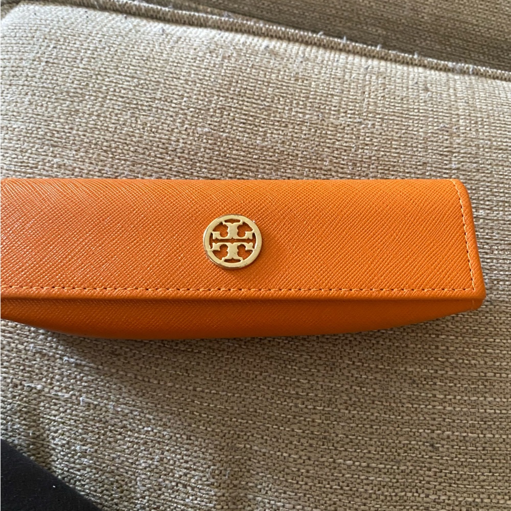Tory Burch Orange and Gold Logo Eyeglass case